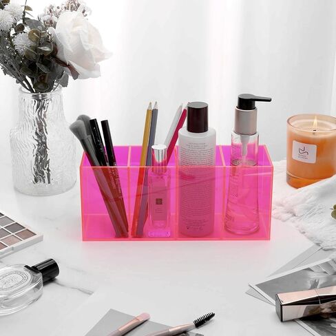 Pen Holder for Desk Neon Acrylic Pencil Holder Cup Makeup Brush Storage Organizer for Vanity, Iridescent in Saudi Arabia