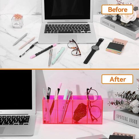 Pen Holder for Desk Neon Acrylic Pencil Holder Cup Makeup Brush Storage Organizer for Vanity, Iridescent in Saudi Arabia