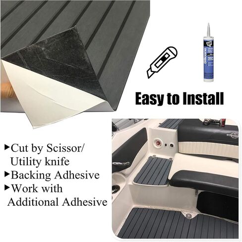 LUBEMIDA EVA Foam Boat Flooring Sheet Marine Faux Teak Decking Carpet for Yacht Floor,94.5"x35.4" Adhesive and Bevelled Edge (Dark Gray +Black) in Saudi Arabia