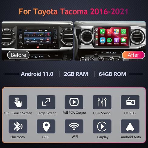 2G+64G Android Wireless Carplay Car Stereo for Toyota Tacoma 2016-2021 with Wireless Android Auto, podofo 10.1'' HD Touchscreen Bluetooth Car Radio with GPS Navigation WiFi HiFi Audio Backup Camera in Saudi Arabia