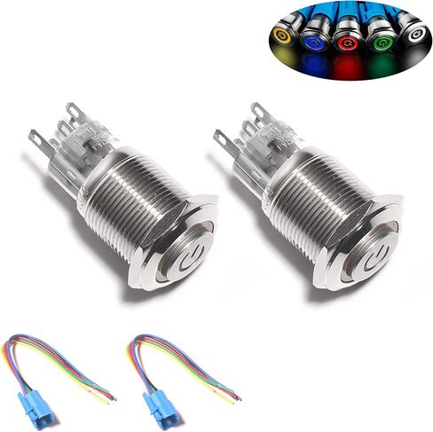 16mm Latching Push Button Switch,12V Led Push Switch Waterproof Toggle Switches with Wire Socket Plug 5/8" Mounting Hole, Orange Light,2Pack in Saudi Arabia