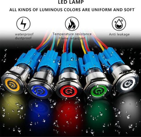 16mm Latching Push Button Switch,12V Led Push Switch Waterproof Toggle Switches with Wire Socket Plug 5/8" Mounting Hole, Orange Light,2Pack in Saudi Arabia