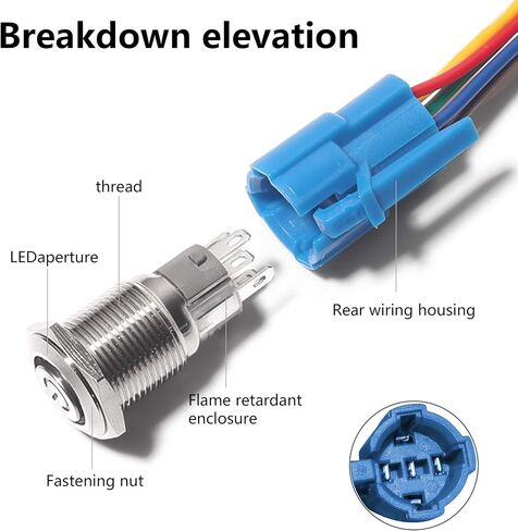 16mm Latching Push Button Switch,12V Led Push Switch Waterproof Toggle Switches with Wire Socket Plug 5/8" Mounting Hole, Orange Light,2Pack in Saudi Arabia