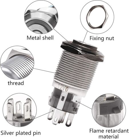 16mm Latching Push Button Switch,12V Led Push Switch Waterproof Toggle Switches with Wire Socket Plug 5/8" Mounting Hole, Orange Light,2Pack in Saudi Arabia