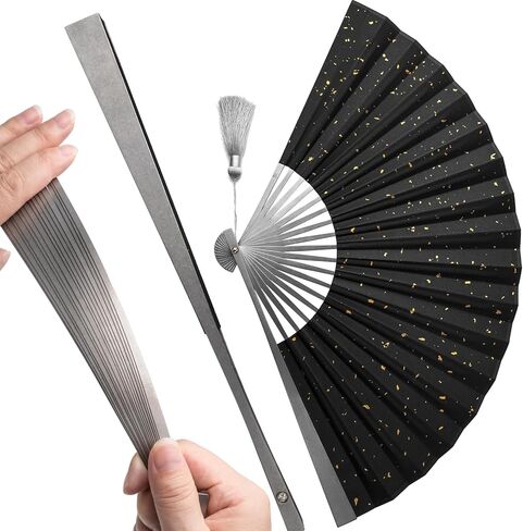 TISUR Large Titanium Folding Hand Fan, Chinese Kung Fu Tai Chi Hand Fan Foldable Festival,Edc Gear and Gadgets For Men Every Day Carry (Black) in Saudi Arabia