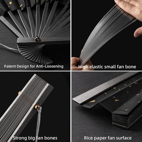 TISUR Large Titanium Folding Hand Fan, Chinese Kung Fu Tai Chi Hand Fan Foldable Festival,Edc Gear and Gadgets For Men Every Day Carry (Black) in Saudi Arabia