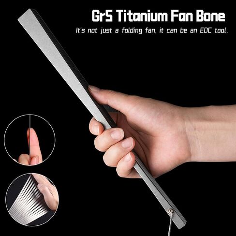 TISUR Large Titanium Folding Hand Fan, Chinese Kung Fu Tai Chi Hand Fan Foldable Festival,Edc Gear and Gadgets For Men Every Day Carry (Black) in Saudi Arabia