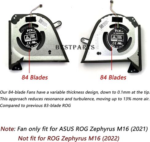 مروحة تبريد BestParts لـ ROG GU603H - بديل أصلي جديد لمروحة تبريد وحدة المعالجة المركزية + وحدة معالجة الرسومات لـ ASUS 2021 ROG Zephyrus M16، GU603HE GU603HM GU603HR، P/N: 13NR04J0T04211 13NR04V0T01111، مروحة 12 فولت in Saudi Arabia