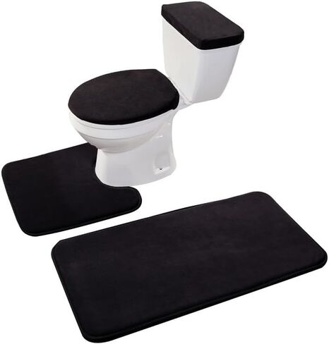 Madeals Memory Foam Bath Mat Set 3 Piece and Toilet Tank Cover Set Combo, Bath Mat Set 2 Piece and Toilet Lid Cover and Tank Cover Set Black in Saudi Arabia