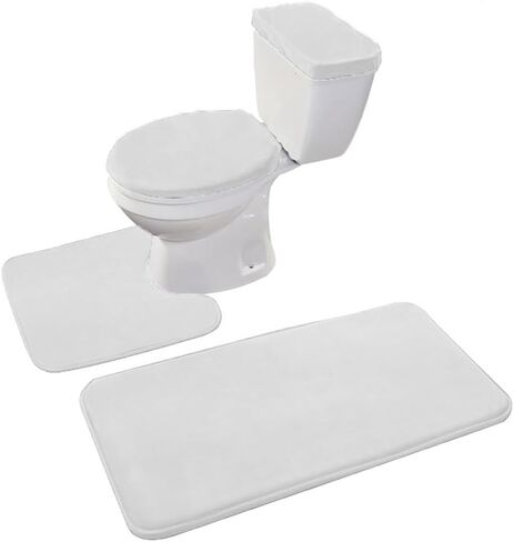Madeals Memory Foam Bath Mat Set 3 Piece and Toilet Tank Cover Set Combo, Bath Mat Set 2 Piece and Toilet Lid Cover and Tank Cover Set Black in Saudi Arabia
