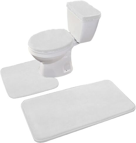 Madeals Memory Foam Bath Mat Set 3 Piece and Toilet Tank Cover Set Combo, Bath Mat Set 2 Piece and Toilet Lid Cover and Tank Cover Set Black in Saudi Arabia