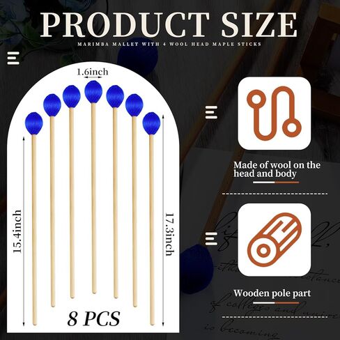 4 أزواج من مطارق الماريمبا، مطارق صلبة ذات خيوط زرقاء متوسطة الحجم، مطارق ماريمبا مع مقبض من خشب القيقب للعب قرع الماريمبا غلوكنسبيل in Kuwait
