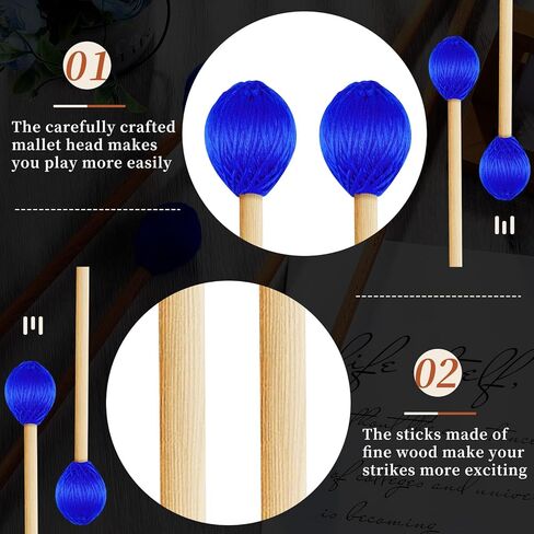4 أزواج من مطارق الماريمبا، مطارق صلبة ذات خيوط زرقاء متوسطة الحجم، مطارق ماريمبا مع مقبض من خشب القيقب للعب قرع الماريمبا غلوكنسبيل in Kuwait