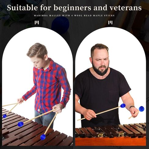 4 أزواج من مطارق الماريمبا، مطارق صلبة ذات خيوط زرقاء متوسطة الحجم، مطارق ماريمبا مع مقبض من خشب القيقب للعب قرع الماريمبا غلوكنسبيل in Kuwait