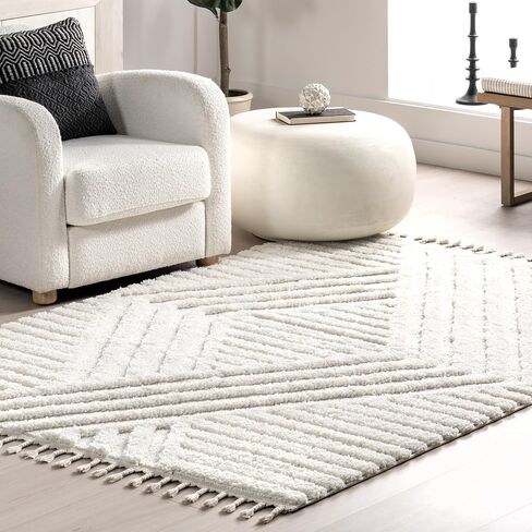 nuLOOM Risette Solid 8x10 Shag Area Rug for Living Room Bedroom Dining Room Nursery Kitchen, Ivory in Saudi Arabia