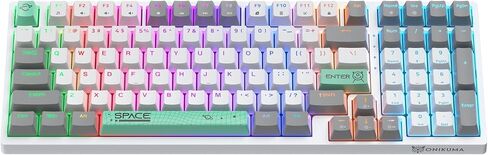 82 Keys Wired Gaming Keyboard,Mechanical Blue Switch, Rainbow LED RGB Backlit, USB Office Compact Keyboards for PC, Desktop, Laptop, Mac, Computer, Funny & Cute Keycap Design-White & Grey in Saudi Arabia