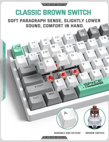 82 Keys Wired Gaming Keyboard,Mechanical Blue Switch, Rainbow LED RGB Backlit, USB Office Compact Keyboards for PC, Desktop, Laptop, Mac, Computer, Funny & Cute Keycap Design-White & Grey in Saudi Arabia
