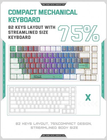 82 Keys Wired Gaming Keyboard,Mechanical Blue Switch, Rainbow LED RGB Backlit, USB Office Compact Keyboards for PC, Desktop, Laptop, Mac, Computer, Funny & Cute Keycap Design-White & Grey in Saudi Arabia