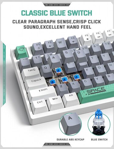 82 Keys Wired Gaming Keyboard,Mechanical Blue Switch, Rainbow LED RGB Backlit, USB Office Compact Keyboards for PC, Desktop, Laptop, Mac, Computer, Funny & Cute Keycap Design-White & Grey in Saudi Arabia