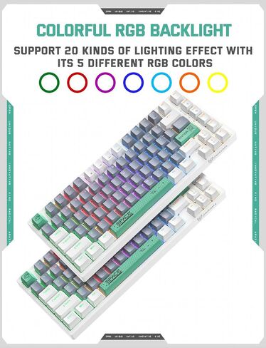 82 Keys Wired Gaming Keyboard,Mechanical Blue Switch, Rainbow LED RGB Backlit, USB Office Compact Keyboards for PC, Desktop, Laptop, Mac, Computer, Funny & Cute Keycap Design-White & Grey in Saudi Arabia