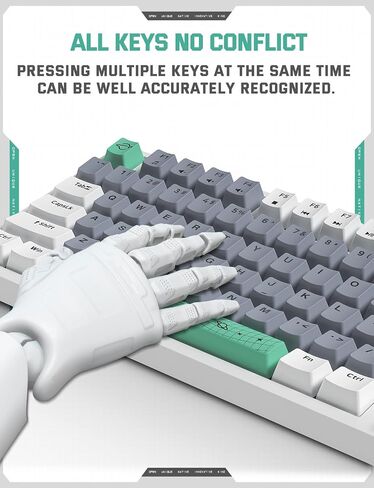 82 Keys Wired Gaming Keyboard,Mechanical Blue Switch, Rainbow LED RGB Backlit, USB Office Compact Keyboards for PC, Desktop, Laptop, Mac, Computer, Funny & Cute Keycap Design-White & Grey in Saudi Arabia