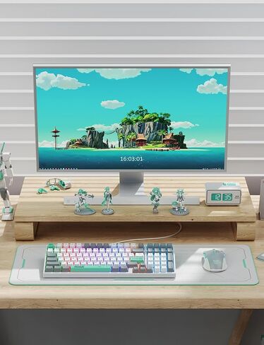 82 Keys Wired Gaming Keyboard,Mechanical Blue Switch, Rainbow LED RGB Backlit, USB Office Compact Keyboards for PC, Desktop, Laptop, Mac, Computer, Funny & Cute Keycap Design-White & Grey in Saudi Arabia