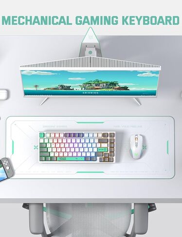 82 Keys Wired Gaming Keyboard,Mechanical Blue Switch, Rainbow LED RGB Backlit, USB Office Compact Keyboards for PC, Desktop, Laptop, Mac, Computer, Funny & Cute Keycap Design-White & Grey in Saudi Arabia