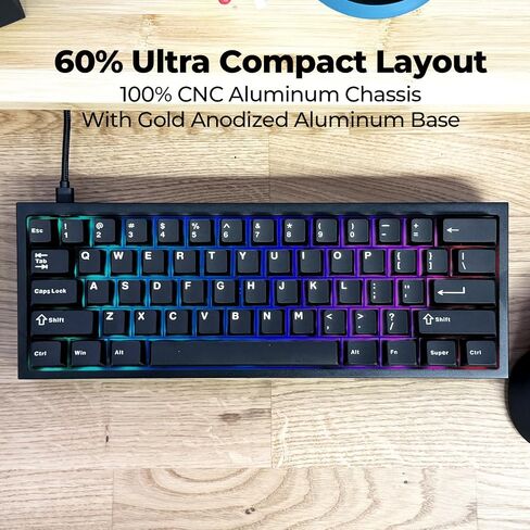 لوحة مفاتيح الألعاب الميكانيكية CK60 باللون الأسود بنسبة 60% قابلة للتبديل السريع RGB ورغوة مبللة وغطاء CNC من الألومنيوم مع مفاتيح Gateron حمراء وأغطية مفاتيح PBT in Kuwait