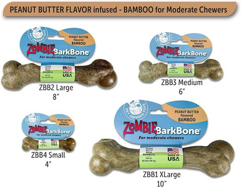 Pet Qwerks Zombie BarkBone - Bamboo BarkBone for Moderate Chewers - Peanut Butter Flavor - 4" in Kuwait