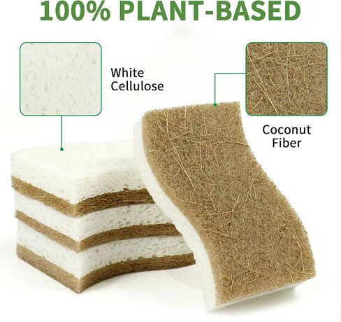 9 Pack Biodegradable Natural Kitchen Sponge - Compostable Cellulose and Coconut Walnut Scrubber Sponge - Eco Friendly Sustainable Sponges for Dishes in Saudi Arabia