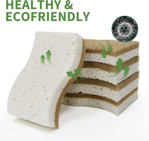 9 Pack Biodegradable Natural Kitchen Sponge - Compostable Cellulose and Coconut Walnut Scrubber Sponge - Eco Friendly Sustainable Sponges for Dishes in Saudi Arabia