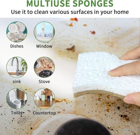 9 Pack Biodegradable Natural Kitchen Sponge - Compostable Cellulose and Coconut Walnut Scrubber Sponge - Eco Friendly Sustainable Sponges for Dishes in Saudi Arabia