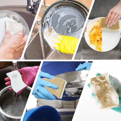 9 Pack Biodegradable Natural Kitchen Sponge - Compostable Cellulose and Coconut Walnut Scrubber Sponge - Eco Friendly Sustainable Sponges for Dishes in Saudi Arabia