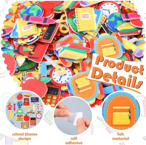 200 Pcs Back to School Felt Stickers First Day of School Stickers Self Adhesive Felt Stickers for Kids Back to School Party Scrapbooks Cardmaking DIY Crafts Teacher Classroom Supplies in Saudi Arabia