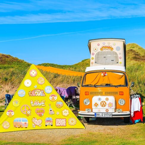 48 ورقة رائعة من السبعينيات من ملصقات Preppy Hippie الرجعية اثنين من ملصقات تزيين الحفلات الرائعة على شكل قوس قزح وفراشة وحافلة رائعة ملصقات لاصقة على شكل زهرة الأقحوان من أجل هدايا حفلات أعياد الميلاد in Saudi Arabia