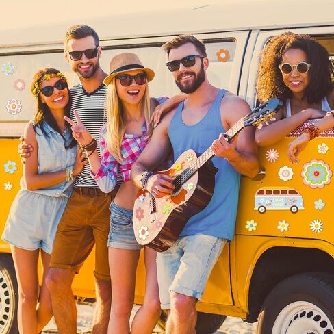 48 ورقة رائعة من السبعينيات من ملصقات Preppy Hippie الرجعية اثنين من ملصقات تزيين الحفلات الرائعة على شكل قوس قزح وفراشة وحافلة رائعة ملصقات لاصقة على شكل زهرة الأقحوان من أجل هدايا حفلات أعياد الميلاد in Saudi Arabia