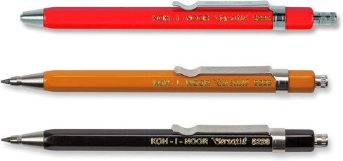 KOH-I-NOOR Versatil 5228 - حامل قابض ميكانيكي قصير مع مبراة منجم، قطر الرصاص 2 مم - مجموعة من 3 - الألوان الأحمر والأصفر والأسود in Saudi Arabia