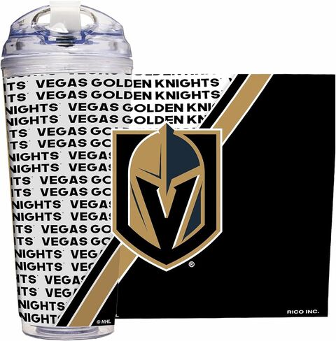 كوب أكريليك من ريكو إندستريز NHL Hockey Vegas Golden Knights بسعة 24oz مع غطاء مفصلي، كوب مزدوج الجدار مرخص رسميًا مع قش in Saudi Arabia