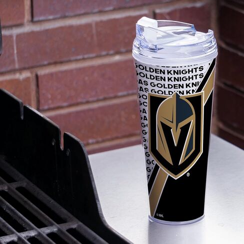 كوب أكريليك من ريكو إندستريز NHL Hockey Vegas Golden Knights بسعة 24oz مع غطاء مفصلي، كوب مزدوج الجدار مرخص رسميًا مع قش in Saudi Arabia