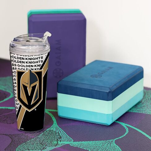كوب أكريليك من ريكو إندستريز NHL Hockey Vegas Golden Knights بسعة 24oz مع غطاء مفصلي، كوب مزدوج الجدار مرخص رسميًا مع قش in Saudi Arabia
