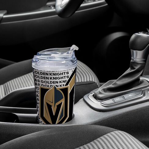 كوب أكريليك من ريكو إندستريز NHL Hockey Vegas Golden Knights بسعة 24oz مع غطاء مفصلي، كوب مزدوج الجدار مرخص رسميًا مع قش in Saudi Arabia