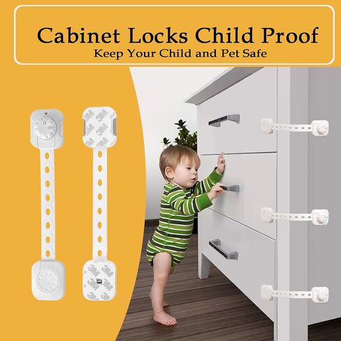 Fursafe&Q Child Safety Cabinet Proofing, Baby Cabinet Locks Adhesive Adjustable Child Safety Strap Locks Drawer Fridge Ovens Toilet Latches No Screws for Furniture Kitchen 6 Pack in Saudi Arabia