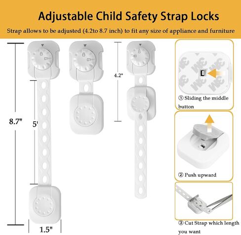 Fursafe&Q Child Safety Cabinet Proofing, Baby Cabinet Locks Adhesive Adjustable Child Safety Strap Locks Drawer Fridge Ovens Toilet Latches No Screws for Furniture Kitchen 6 Pack in Saudi Arabia
