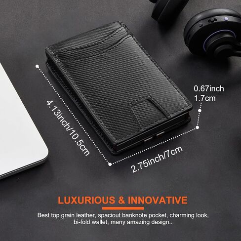 Credit Card Holder for Men - Pop Up Card Case with Money Clip Wallet- RFID Blocking Bifold Mens Wallet with Gift Box in Saudi Arabia