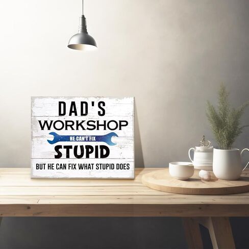 Dad Gift, Canvas Wall Table Decor, Dad's Workshop Canvas Poster Gift for Dad, Workshop Decor Art, Garage Wall Decor, Father's Day Gift for Dad, Funny Workshop Art Prints - He Can't Fix Stupid in Kuwait