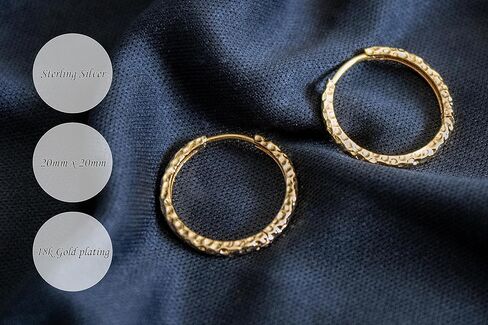 ابتسامة فضية - حلقات مطروقة مزخرفة مطلية بالذهب عيار 18 قيراطًا فوق الفضة الاسترليني| حلقات مضادة للتشوه مقاس 20 مم × 20 مم للنساء | اختيار مثالي لأعياد الميلاد والذكرى السنوية لها in Kuwait