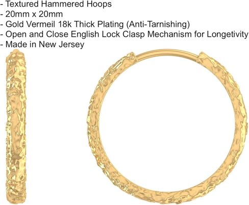 ابتسامة فضية - حلقات مطروقة مزخرفة مطلية بالذهب عيار 18 قيراطًا فوق الفضة الاسترليني| حلقات مضادة للتشوه مقاس 20 مم × 20 مم للنساء | اختيار مثالي لأعياد الميلاد والذكرى السنوية لها in Kuwait