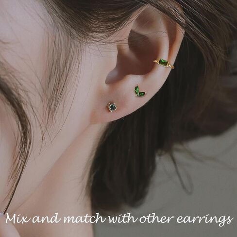 Earring Sets for Multiple Piercing Small Gold Earring Stack 14K Gold/Silver Plated Huggie Hoop Earrings for Women Hypoallergenic Cartilage Stud Gold and Green Earring Set in Saudi Arabia