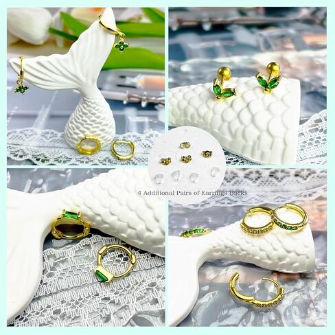 Earring Sets for Multiple Piercing Small Gold Earring Stack 14K Gold/Silver Plated Huggie Hoop Earrings for Women Hypoallergenic Cartilage Stud Gold and Green Earring Set in Saudi Arabia