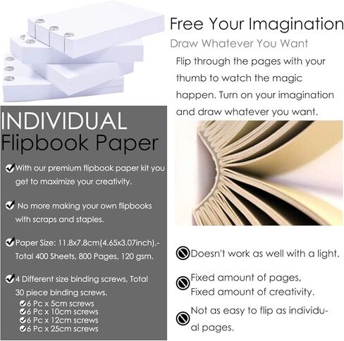 كتب Larcenciel الفارغة القابلة للطي مع براغي، 400 ورقة (800 صفحة) ورق رسوم متحركة ممتاز للكتاب القلاب، مجموعة كتب قلابة لا تنزف تعمل مع لوحة خفيفة للرسم، والرسم، والكرتون DIY، والكتاب الهزلي، والحرف اليدوية للأطفال in Kuwait